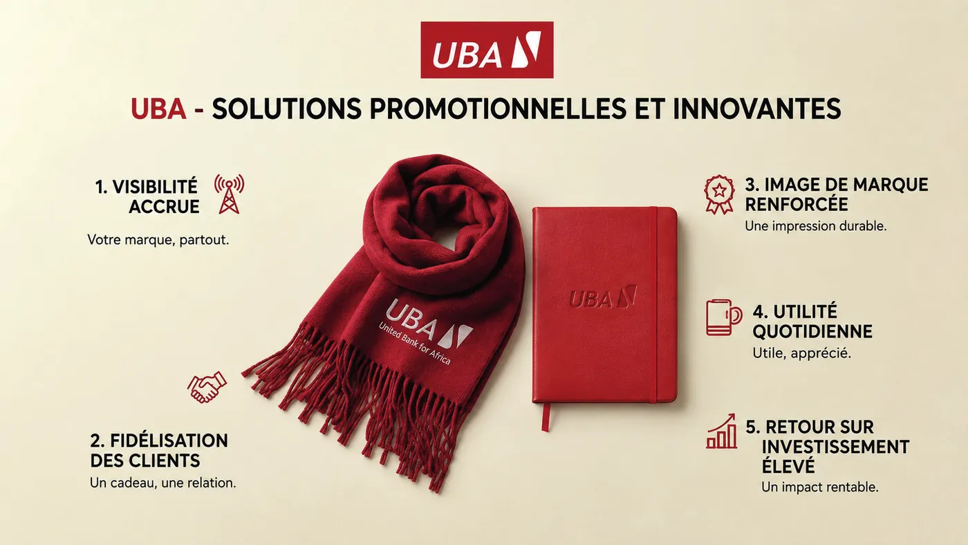 Écharpe et carnet rouges au logo UBA